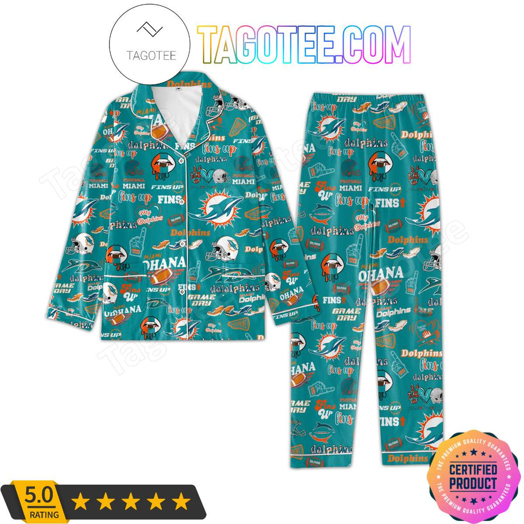 Miami Dolphins Love Pattern Sleepwear Pajama Pjs Set