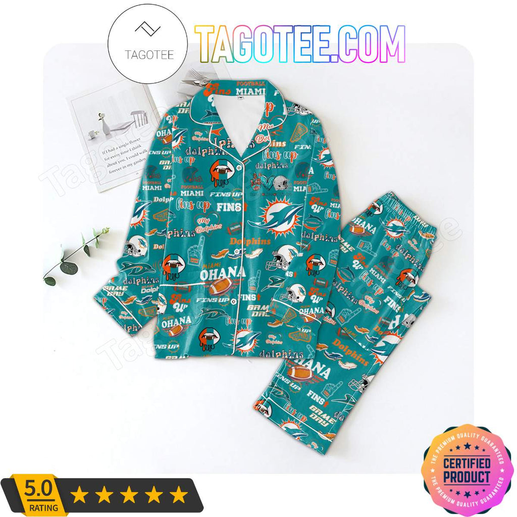 Miami Dolphins Love Pattern Sleepwear Pajama Pjs Set