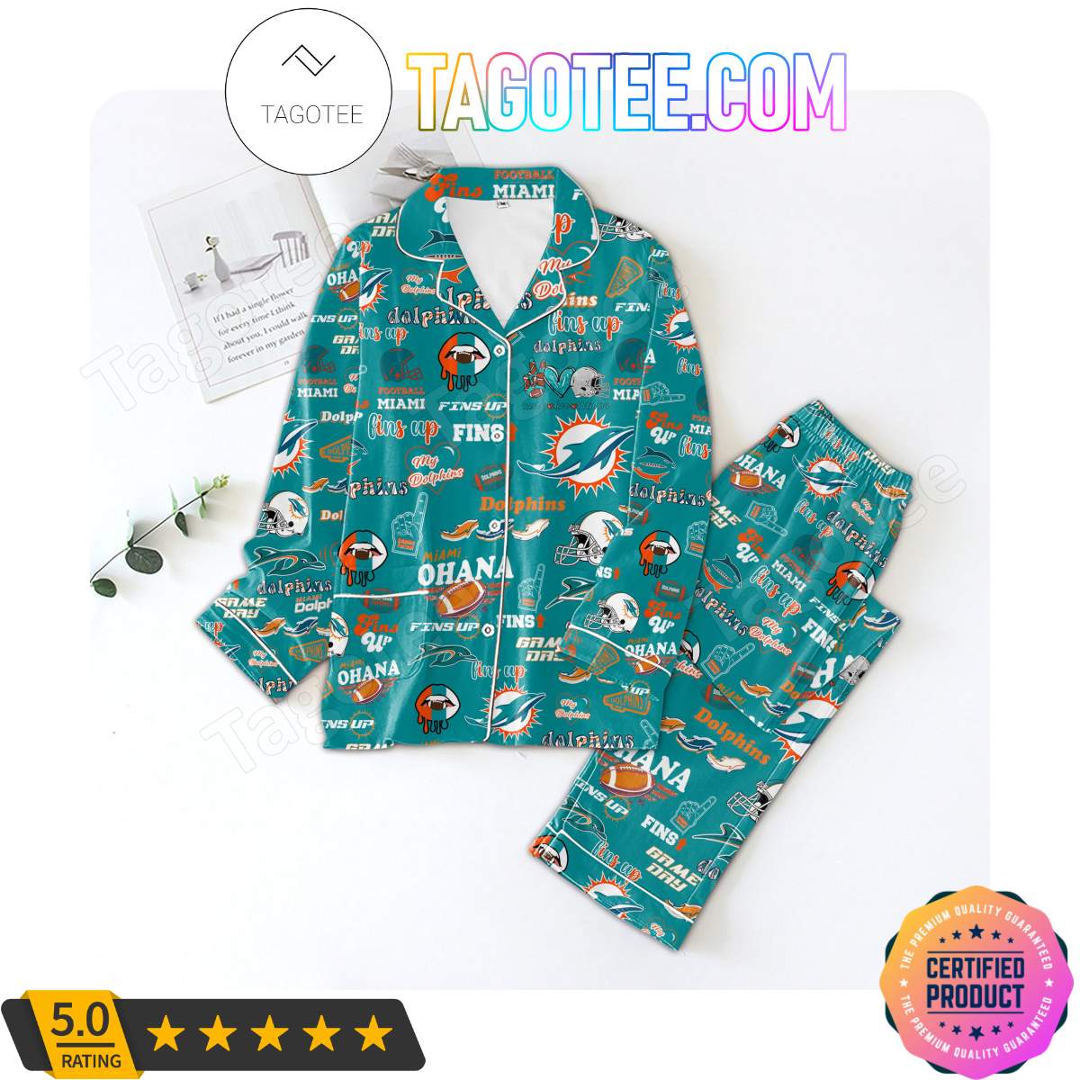 Miami Dolphins Love Pattern Sleepwear Pajama Pjs Set