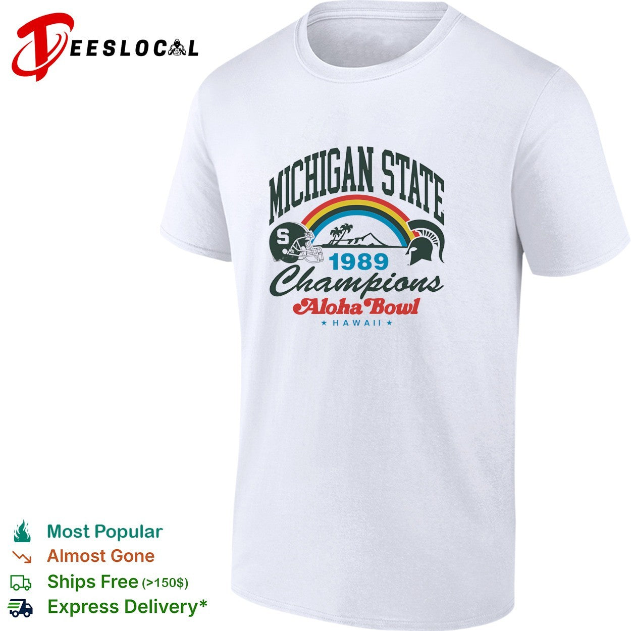 Michigan State Spartans 1989 Aloha Bowl champions Hawaii helmet shirt