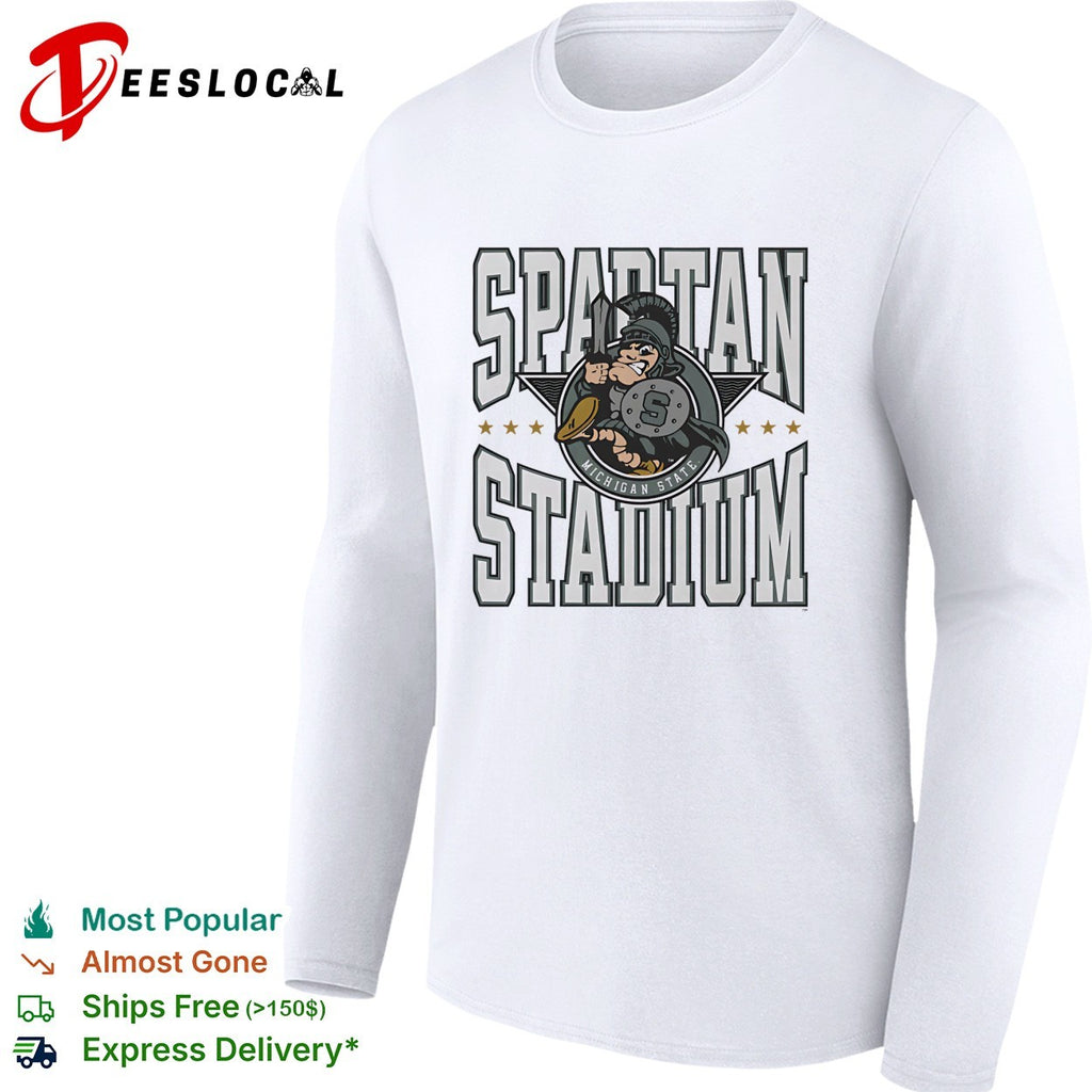 Michigan State Spartans mascot warrior holding sword Spartan Stadium shirt