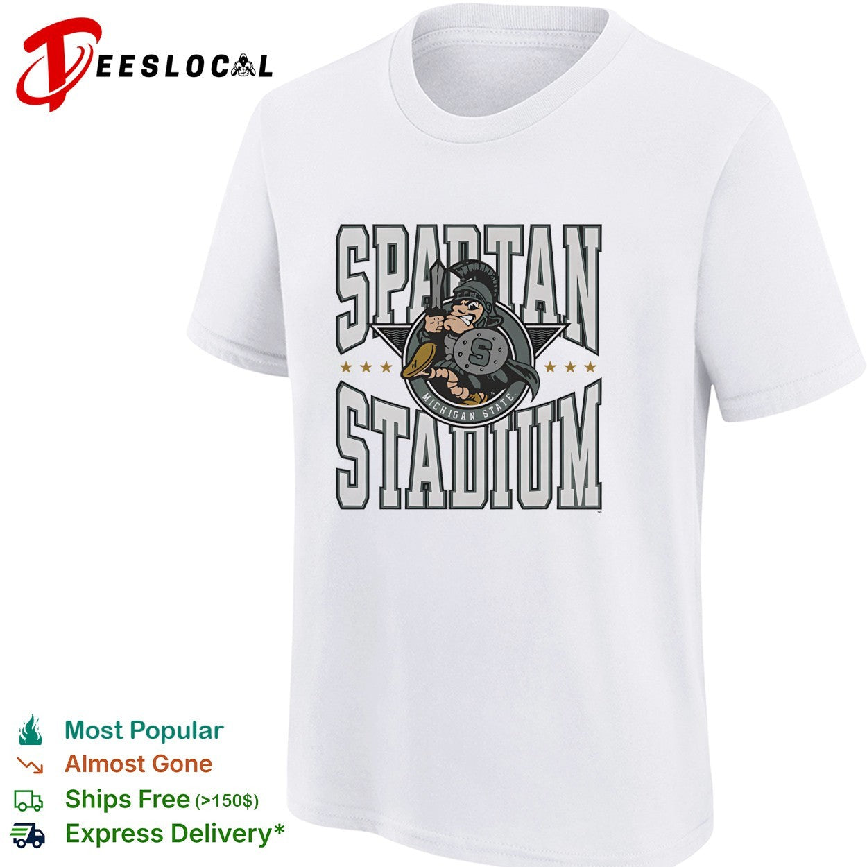 Michigan State Spartans mascot warrior holding sword Spartan Stadium shirt