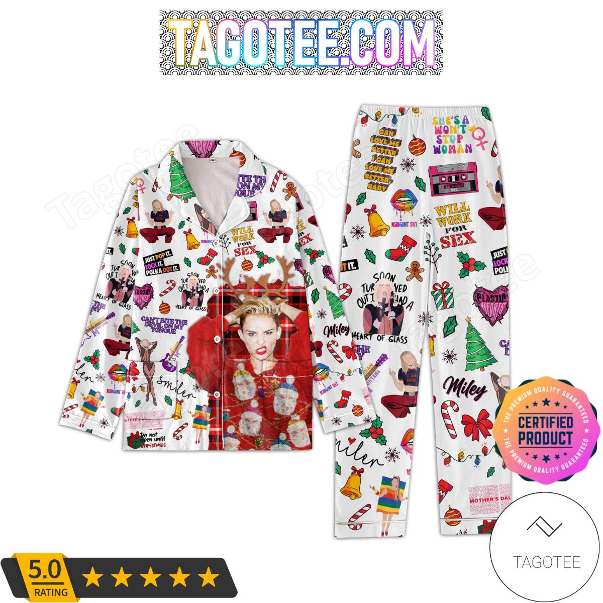 Miley Cyrus Christmas Pajamas Set PJ Shirt, Pant