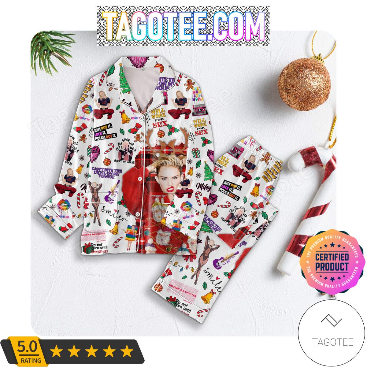 Miley Cyrus Christmas Pajamas Set PJ Shirt, Pant