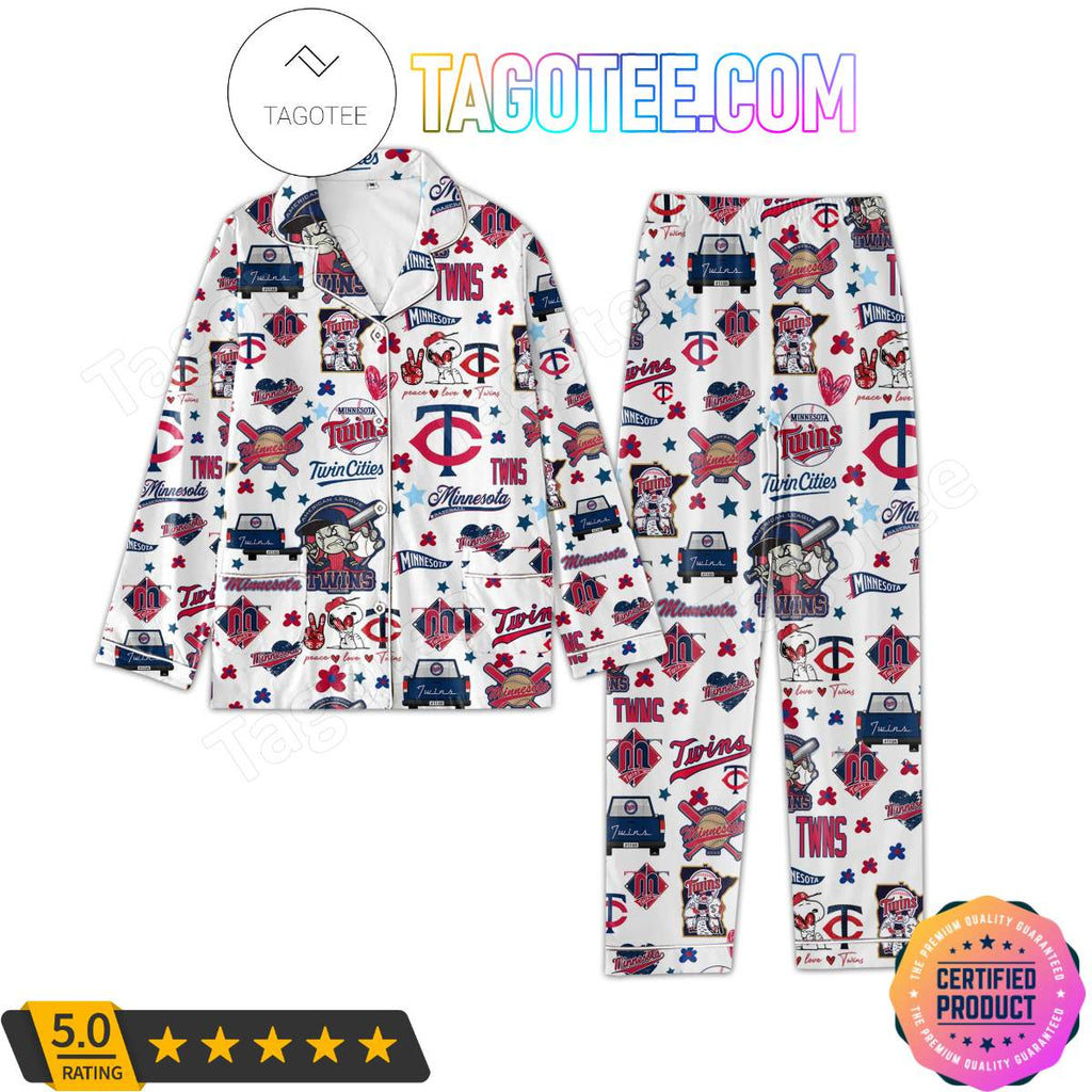 Minnesota Twins Love Pattern Sleepwear Pajama Pjs Set