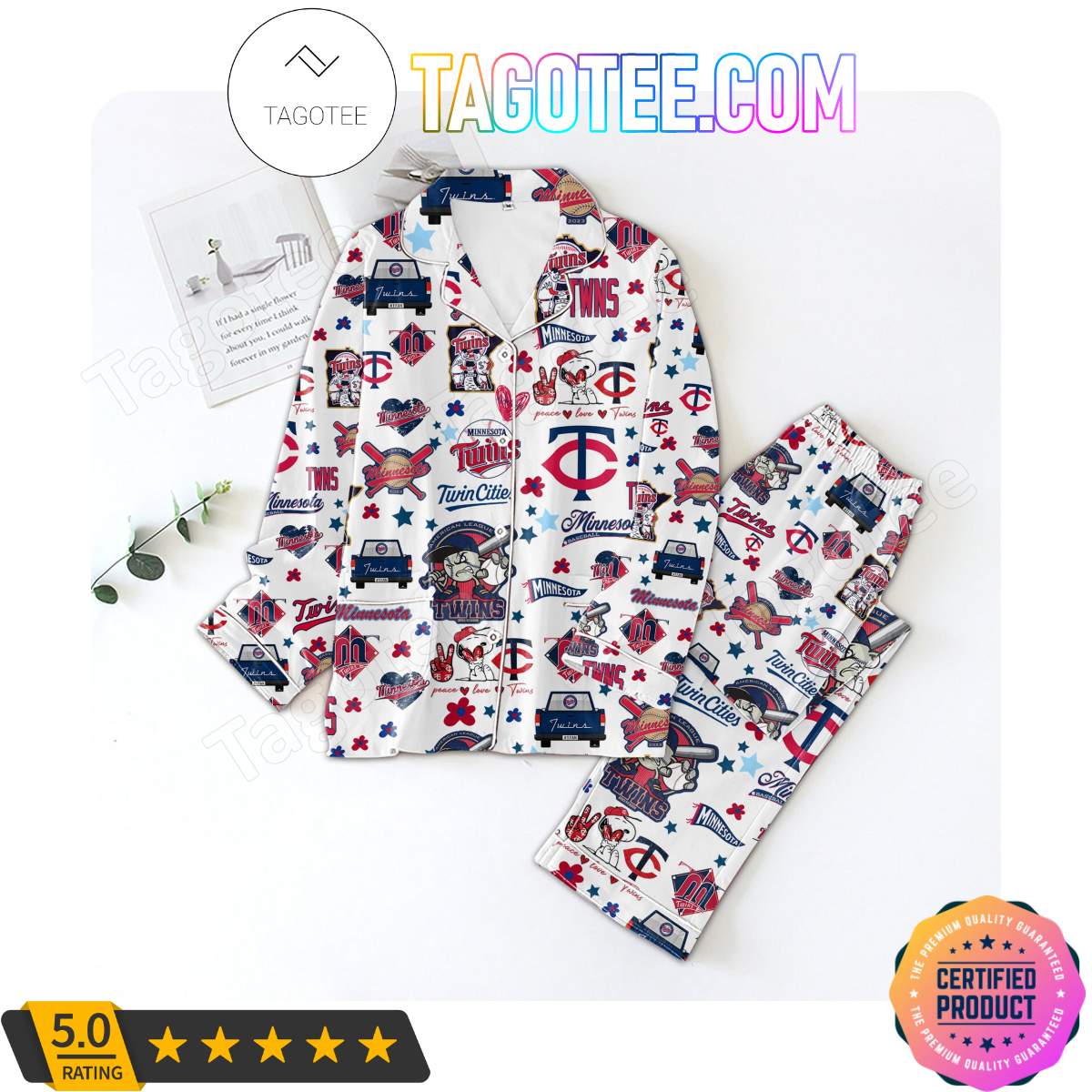 Minnesota Twins Love Pattern Sleepwear Pajama Pjs Set