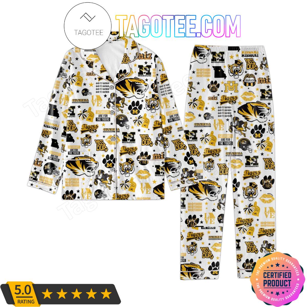 Missouri Tigers Love Pattern Sleepwear Pajama Pjs Set
