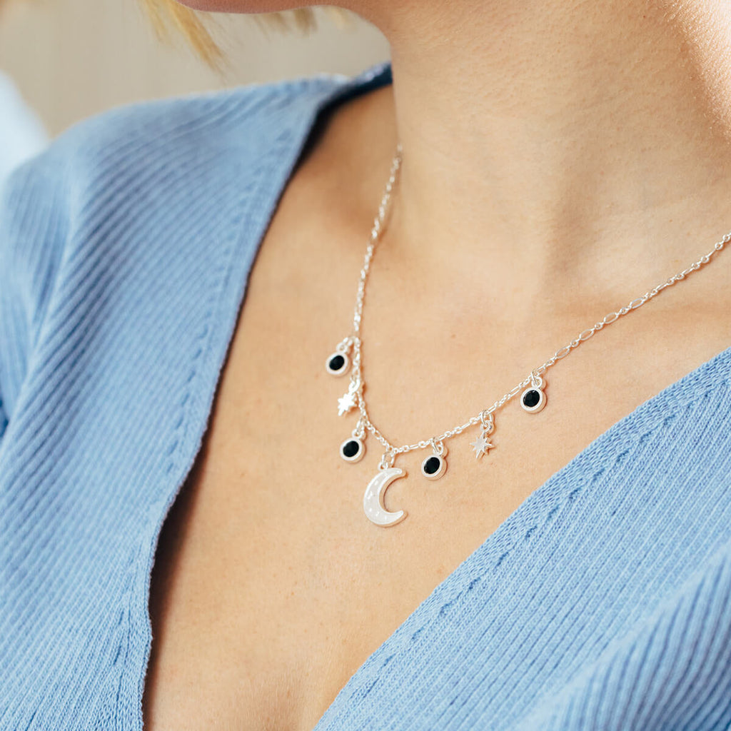 Moon + Crystal Delicate Necklace T-Shirts