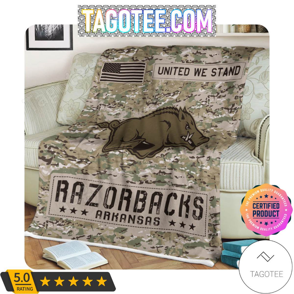 NCAA Arkansas Razorbacks United We Stand Camo Blanket