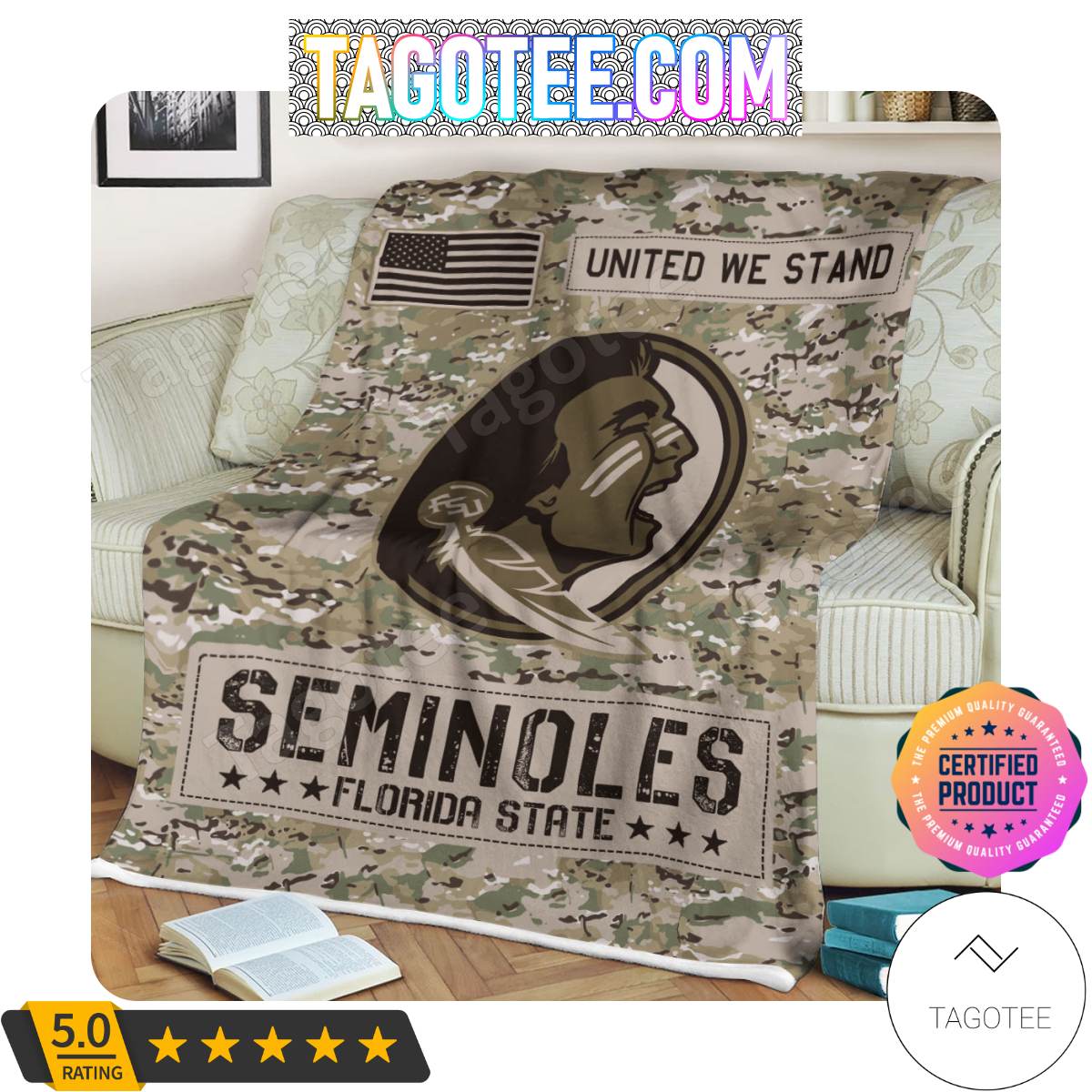 NCAA Florida State Seminoles United We Stand Camo Blanket