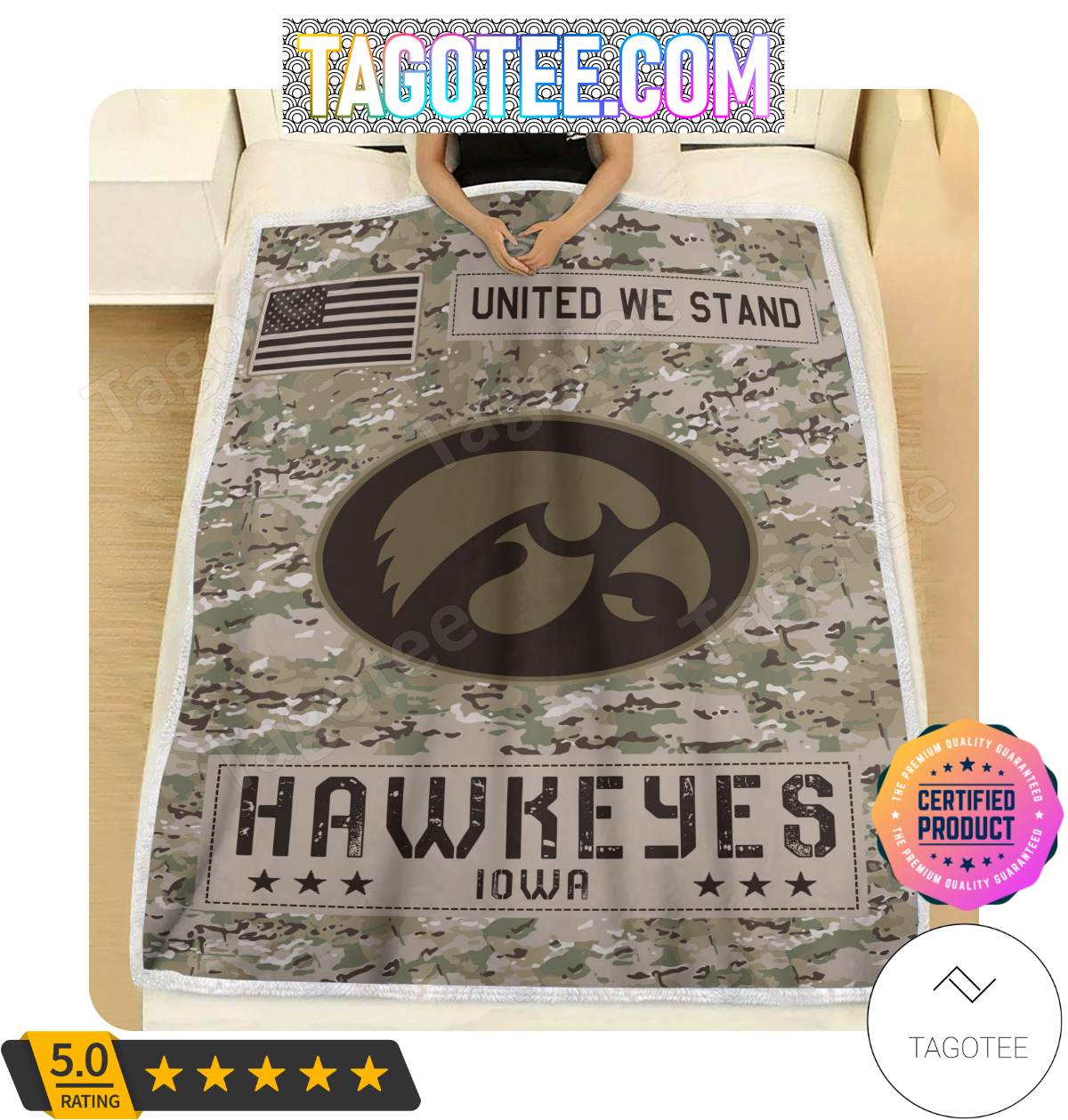 NCAA Iowa Hawkeyes United We Stand Camo Blanket