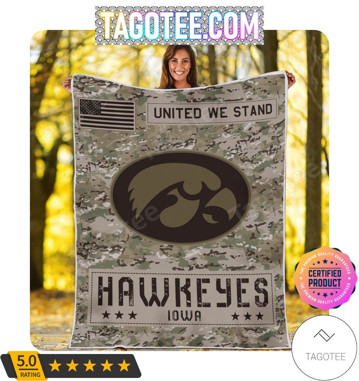 NCAA Iowa Hawkeyes United We Stand Camo Blanket