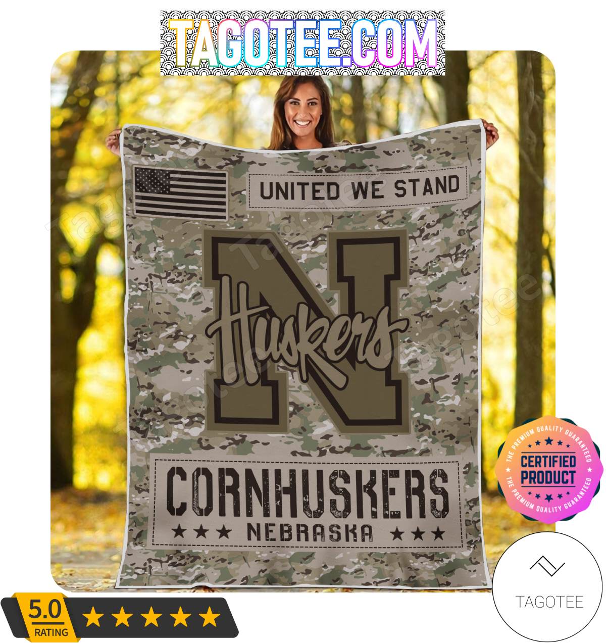 NCAA Nebraska Cornhuskers United We Stand Camo Blanket