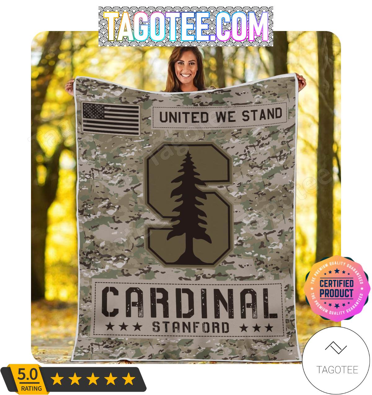 NCAA Stanford Cardinal United We Stand Camo Blanket