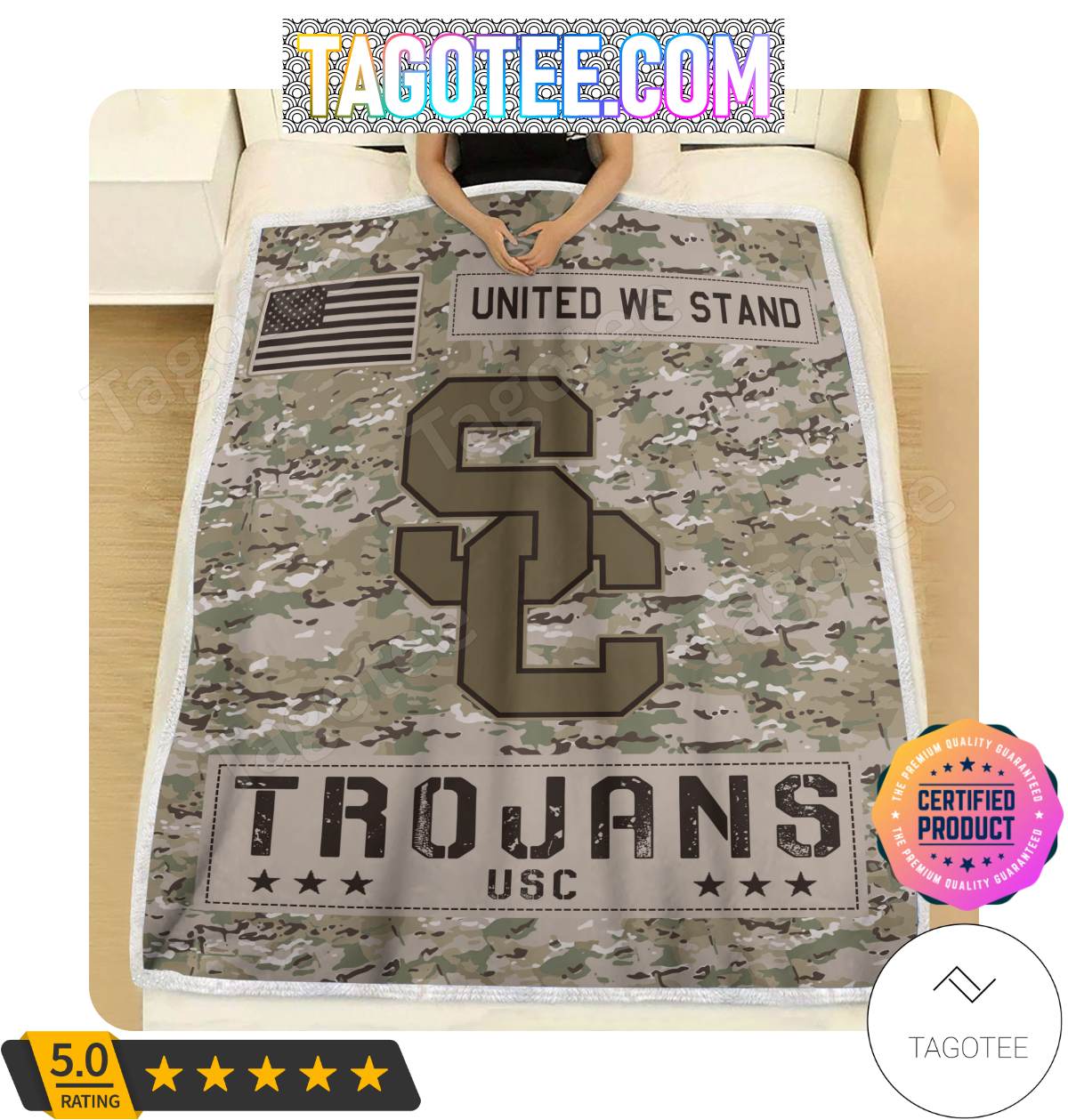 NCAA USC Trojans United We Stand Camo Blanket