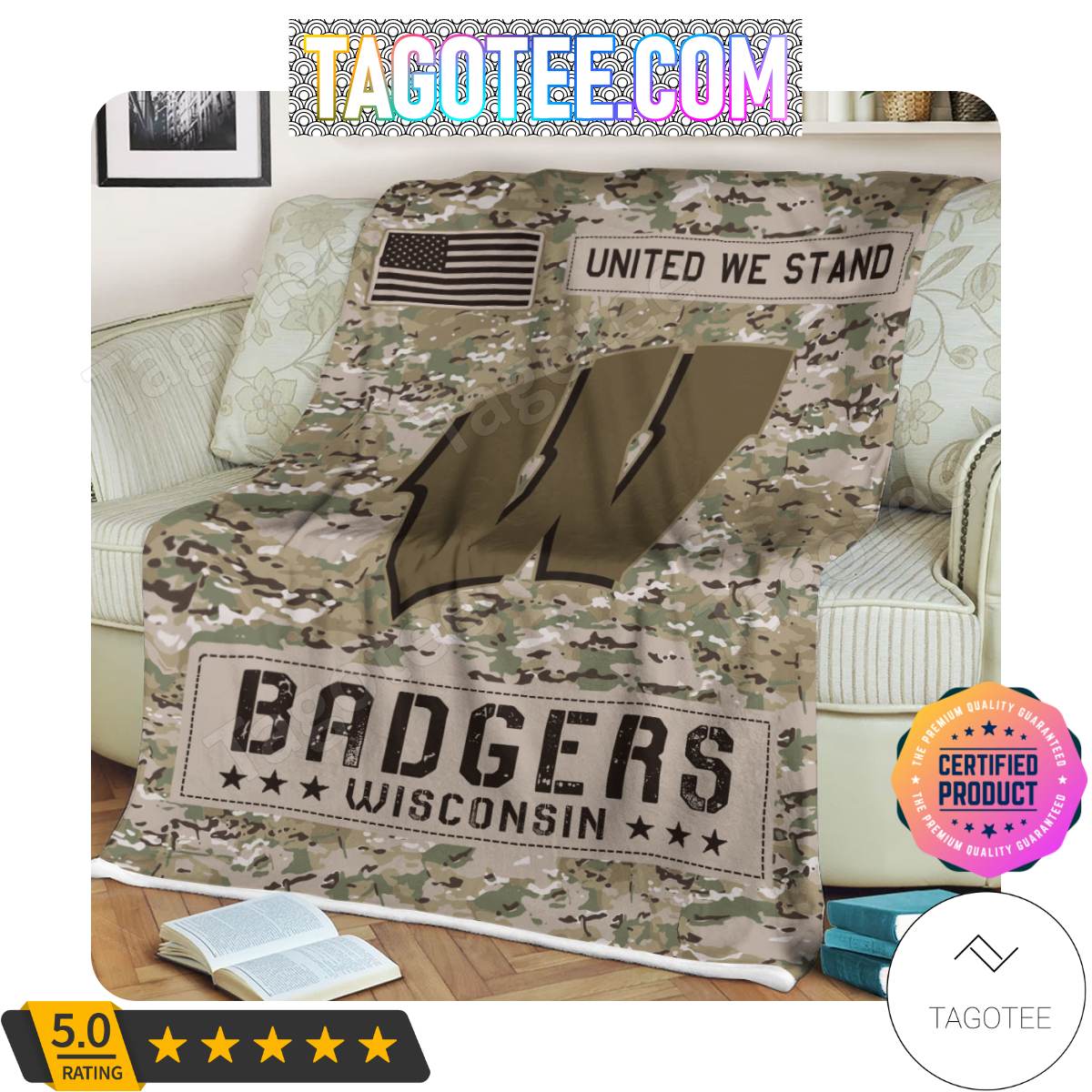 NCAA Wisconsin Badgers United We Stand Camo Blanket