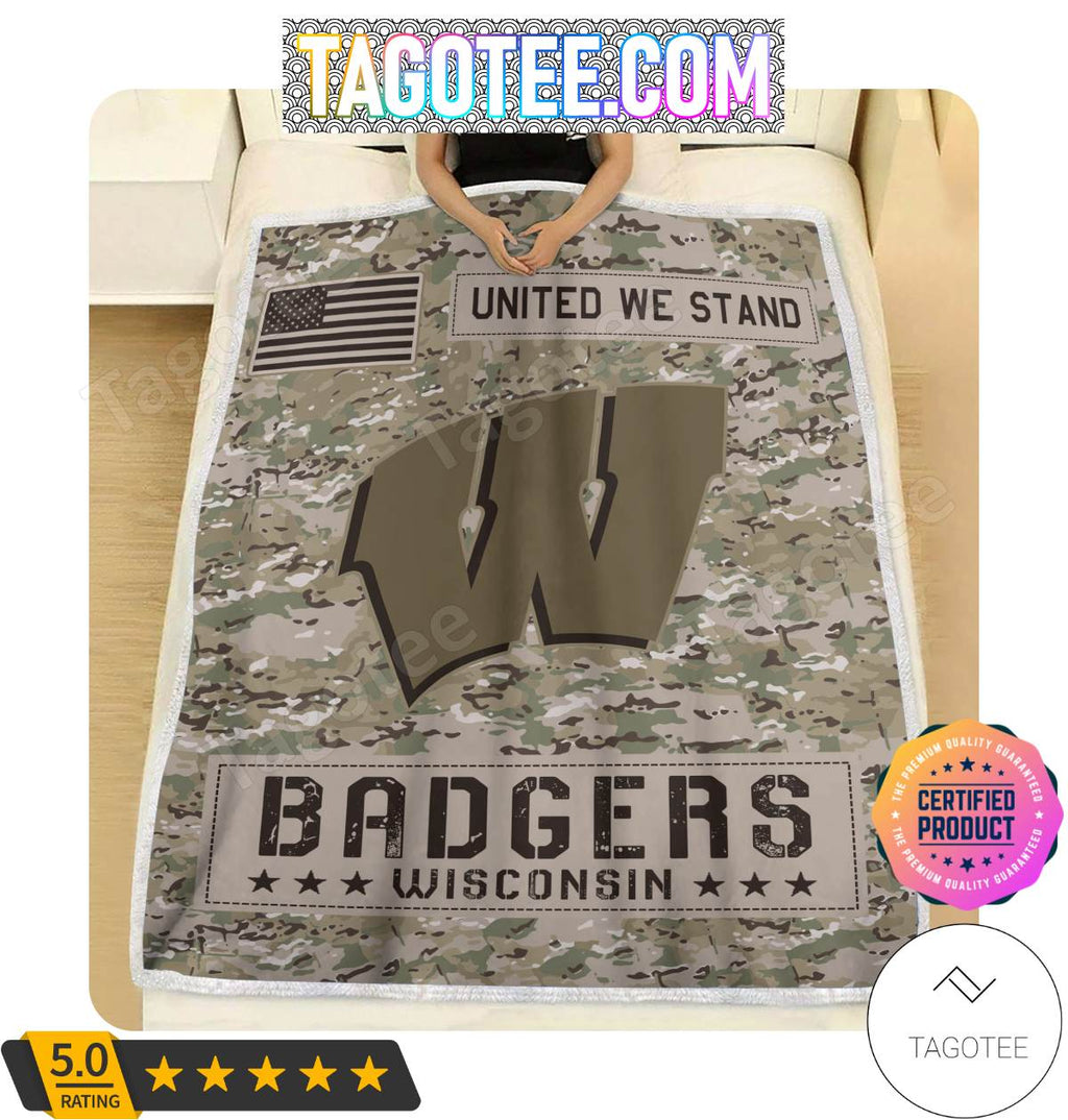 NCAA Wisconsin Badgers United We Stand Camo Blanket