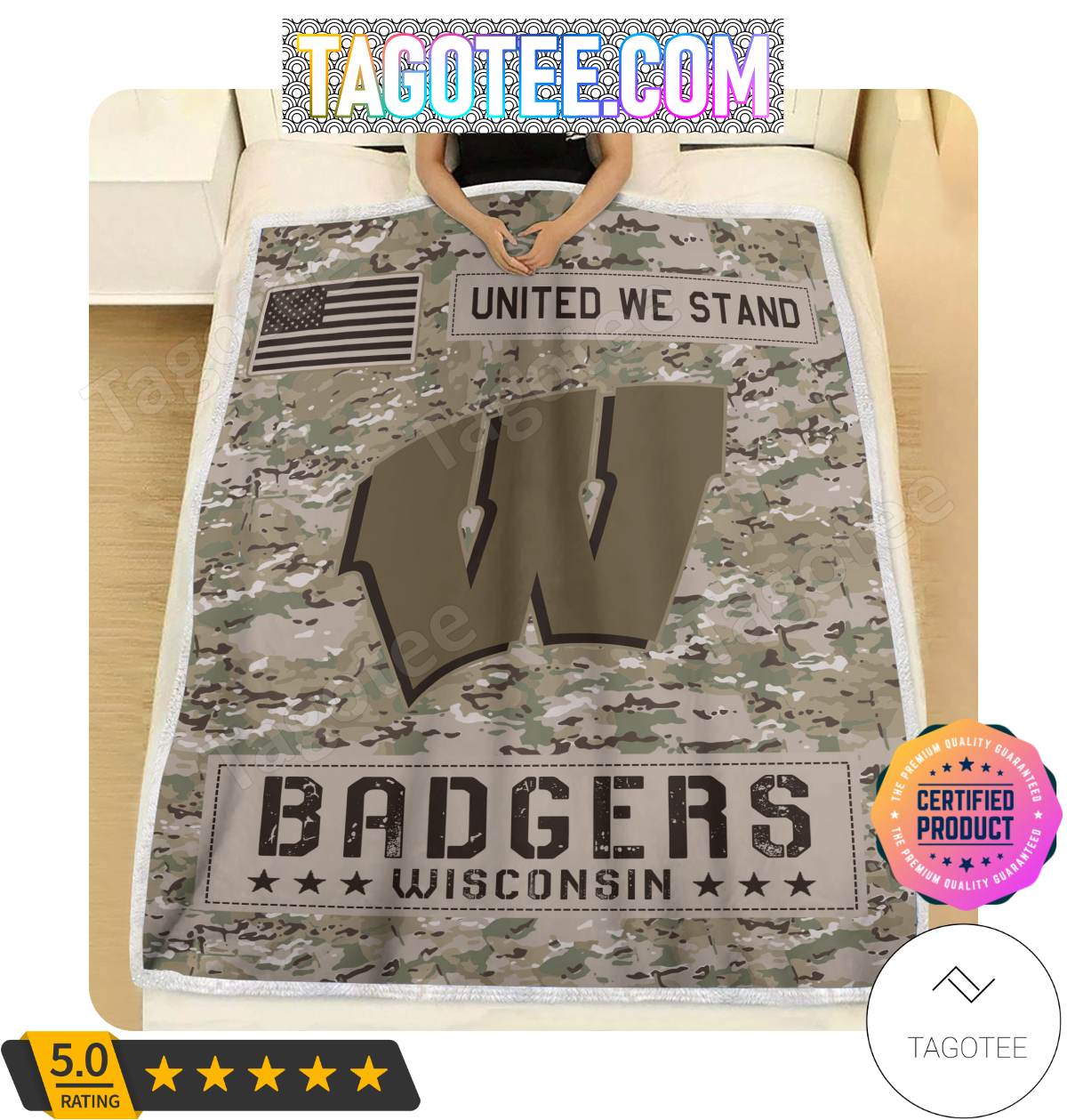 NCAA Wisconsin Badgers United We Stand Camo Blanket