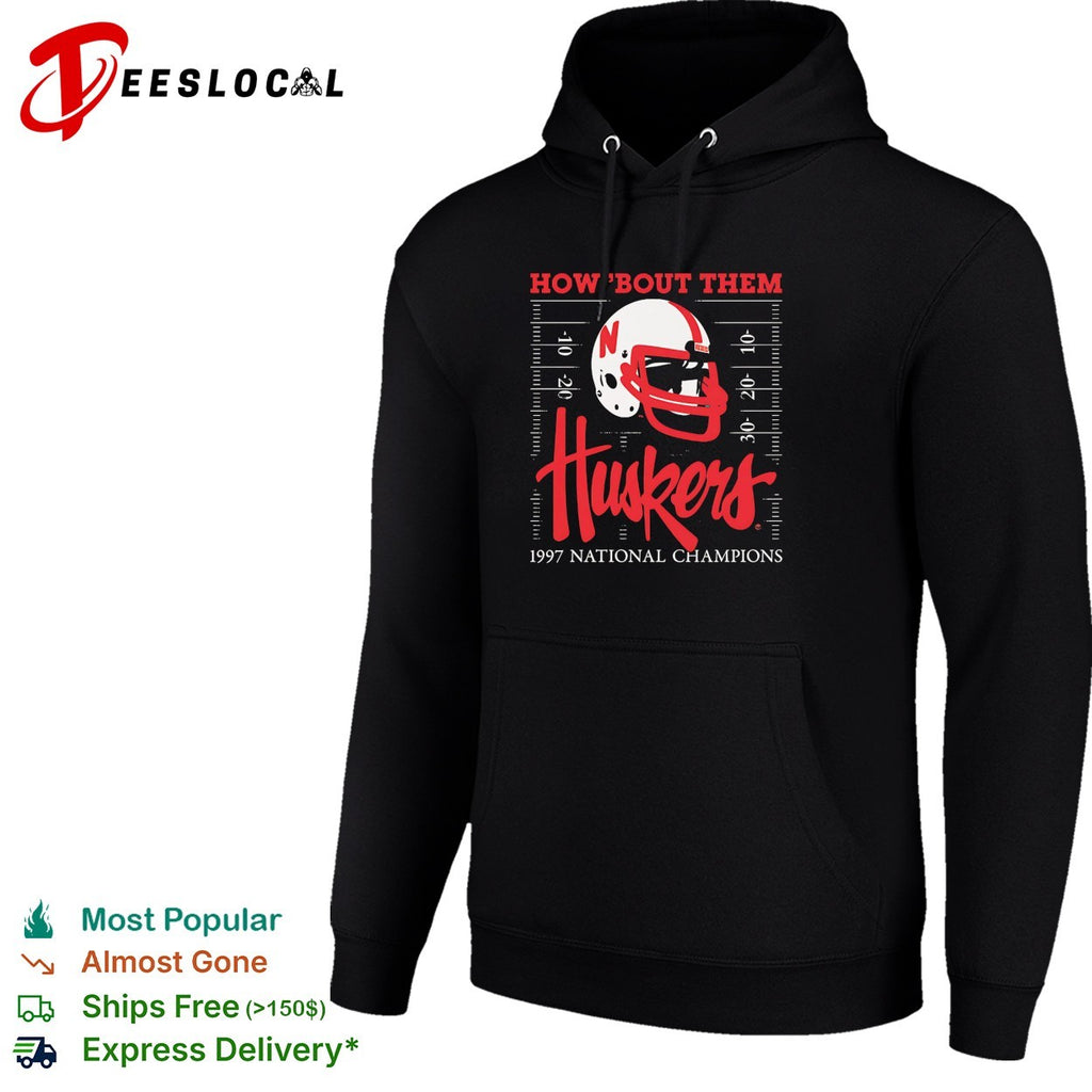 Nebraska Cornhuskers how ’bout them Huskers 1997 national champs helmet shirt