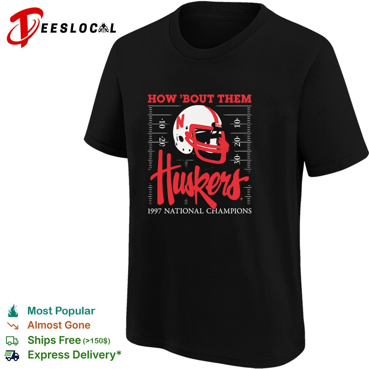Nebraska Cornhuskers how ’bout them Huskers 1997 national champs helmet shirt