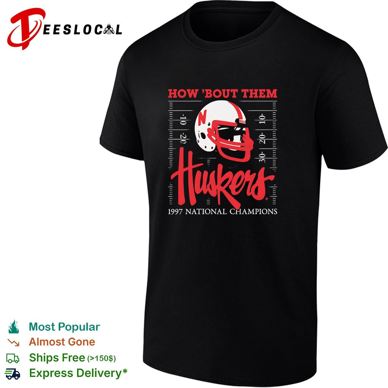 Nebraska Cornhuskers how ’bout them Huskers 1997 national champs helmet shirt