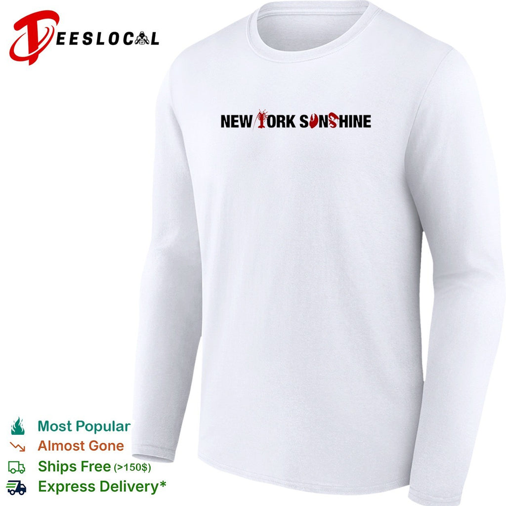 New York Sunshine bold wordmark logo with lobster claw replacing a letter shirt