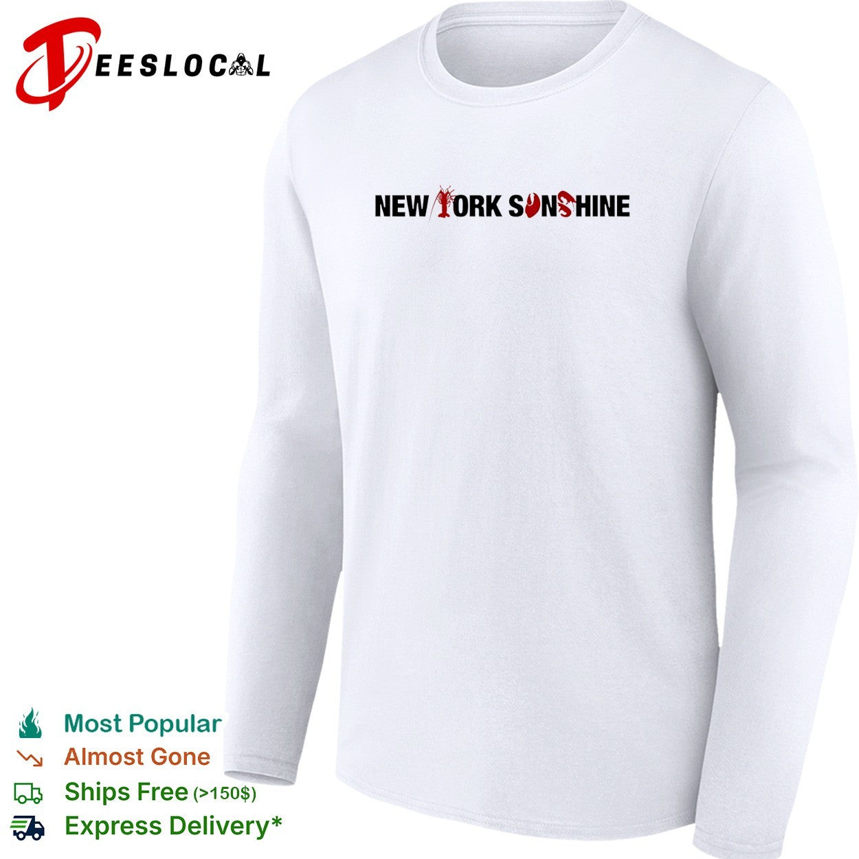 New York Sunshine bold wordmark logo with lobster claw replacing a letter shirt