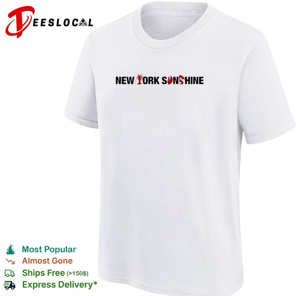 New York Sunshine bold wordmark logo with lobster claw replacing a letter shirt