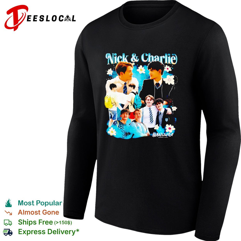 Nick and Charlie Heartstopper photo collage cast portrait floral fan art shirt