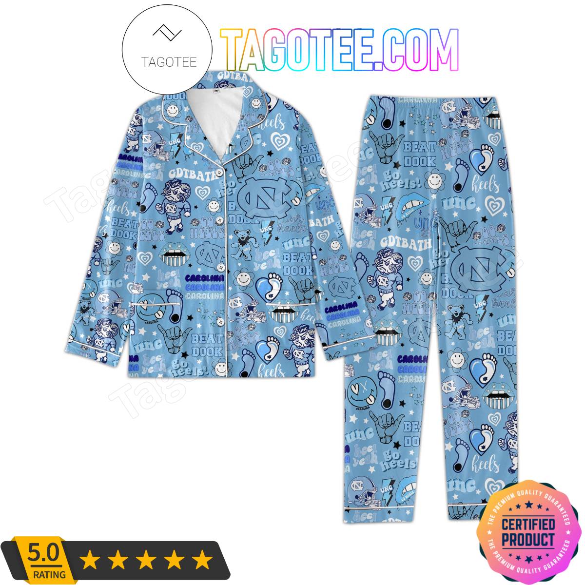 North Carolina Tar Heels Football Pattern Pajama Sets Sleepwear