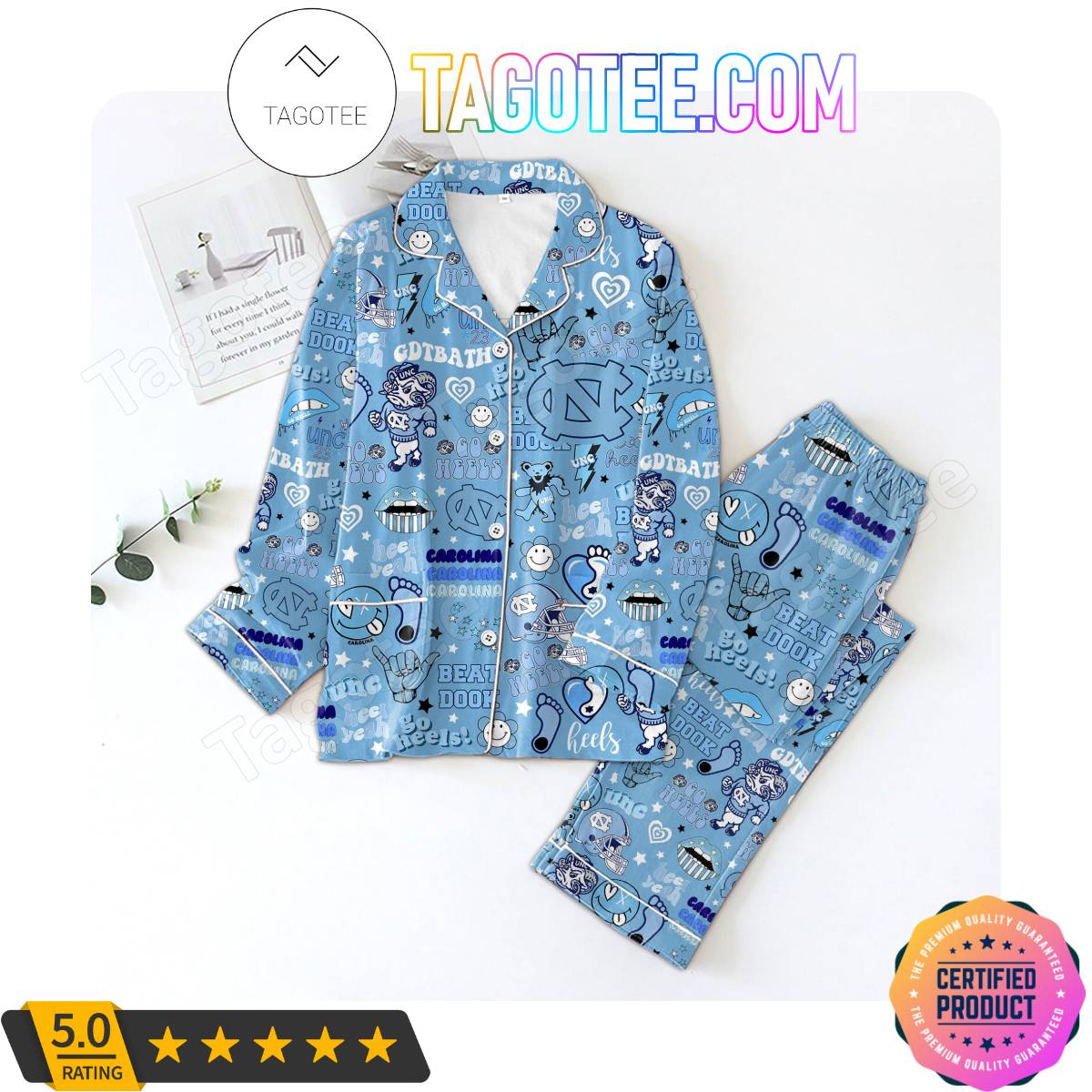 North Carolina Tar Heels Football Pattern Pajama Sets Sleepwear