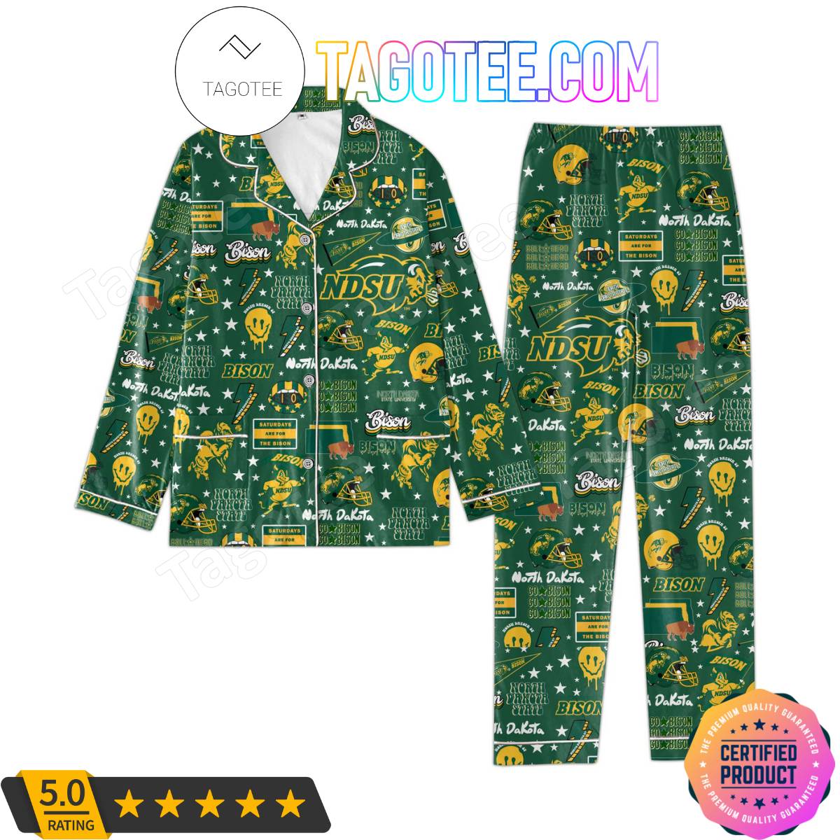 North Dakota State Bison Pattern Pajama Sets Sleepwear