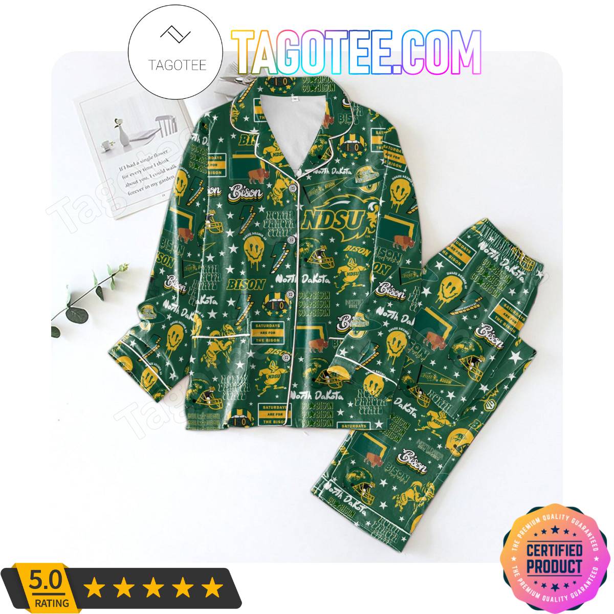 North Dakota State Bison Pattern Pajama Sets Sleepwear