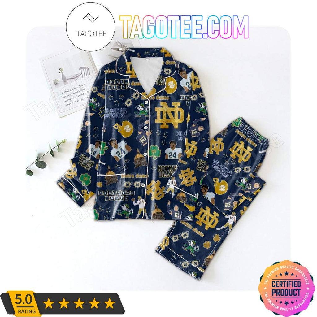 Notre Dame Fighting Irish Love Pattern Sleepwear Pajama Pjs Set