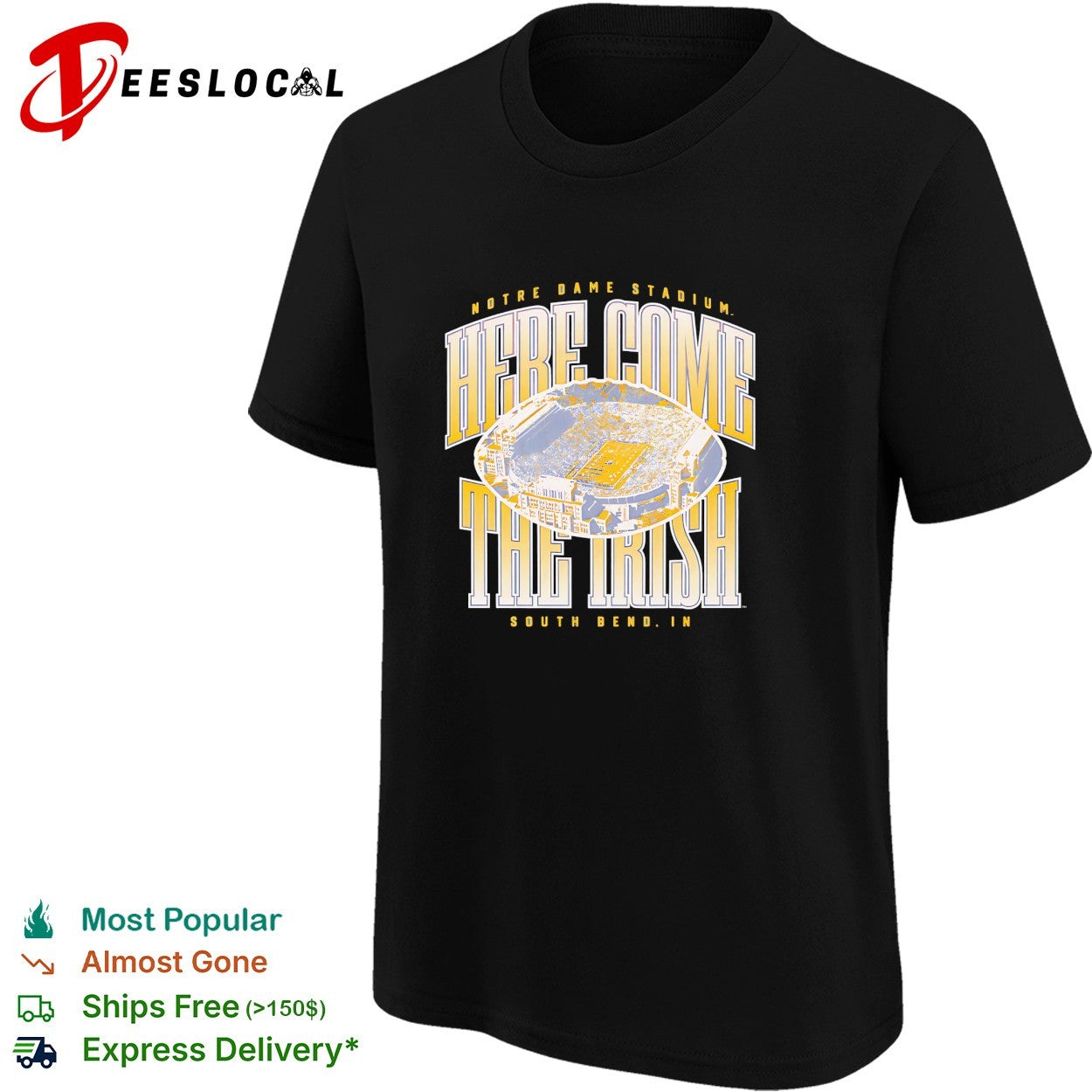 Notre Dame Fighting Irish here come the Irish stadium aerial South Bend shirt