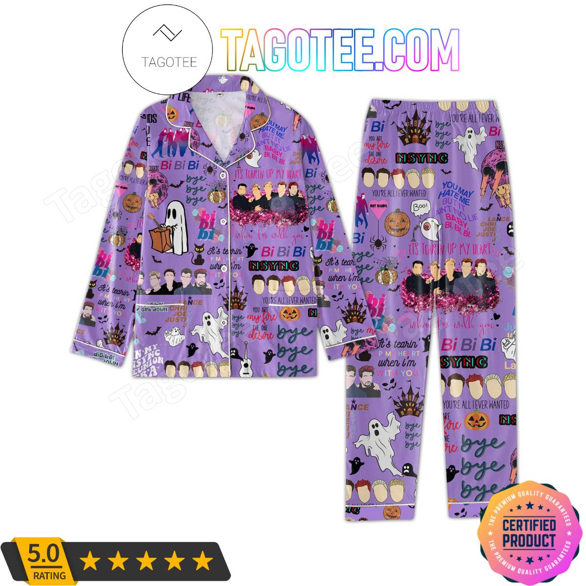 Nsync Music Pattern Purple Pajama Sets Sleepwear