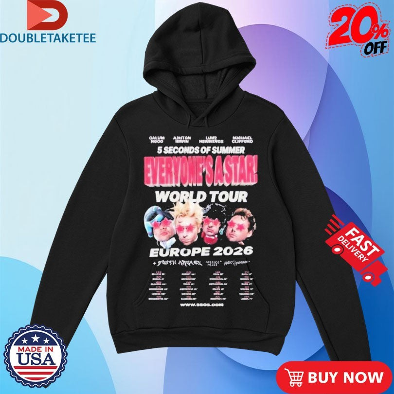 Official 5 Seconds Of Summer 5SOS Everyone’s A Star World Tour Europe Leg 2026 Tour Dates And Stops Celebrating 6th Shirts