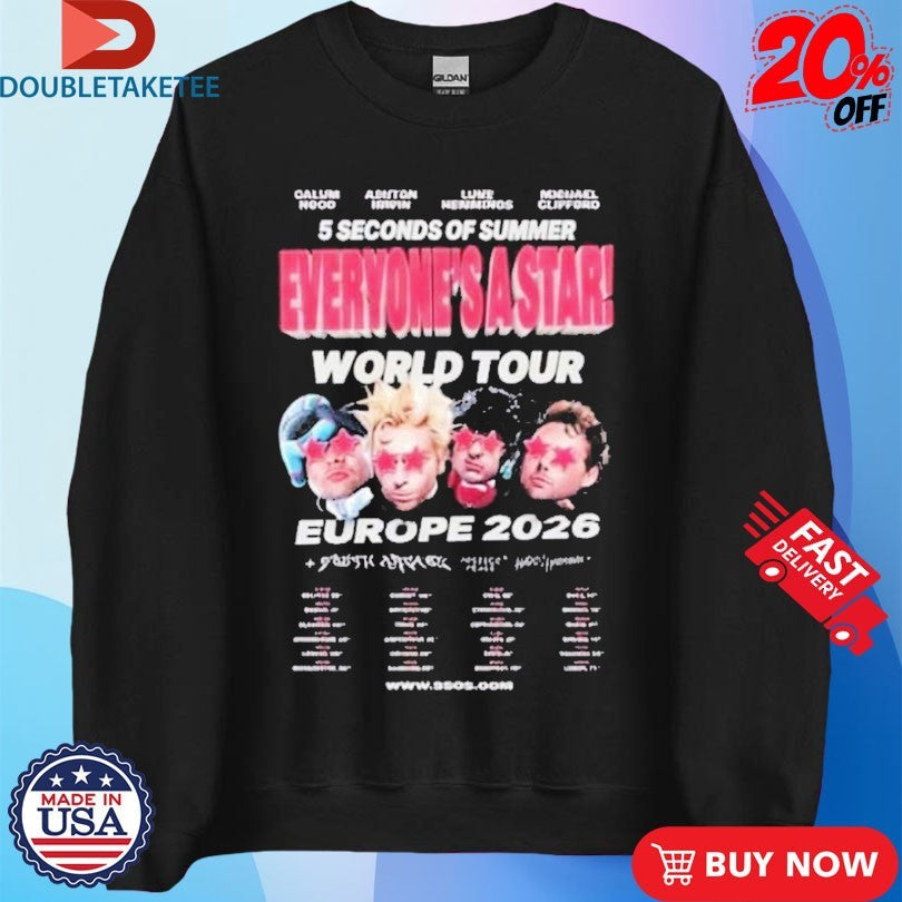 Official 5 Seconds Of Summer 5SOS Everyone’s A Star World Tour Europe Leg 2026 Tour Dates And Stops Celebrating 6th Shirts