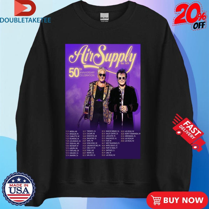 Official Air Supply 50th Anniversary Celebration Tour Dates Shirts Unisex , , , Long Sleeve Tee