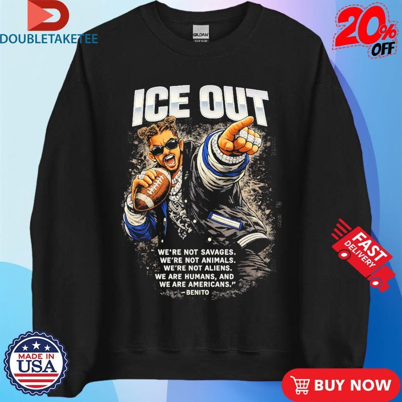 Official Bad Bunny Ice Out We’re Not Savages We’re Not Animals We’re Not Aliens We Are Humans And We Are Americans Benito Shirts