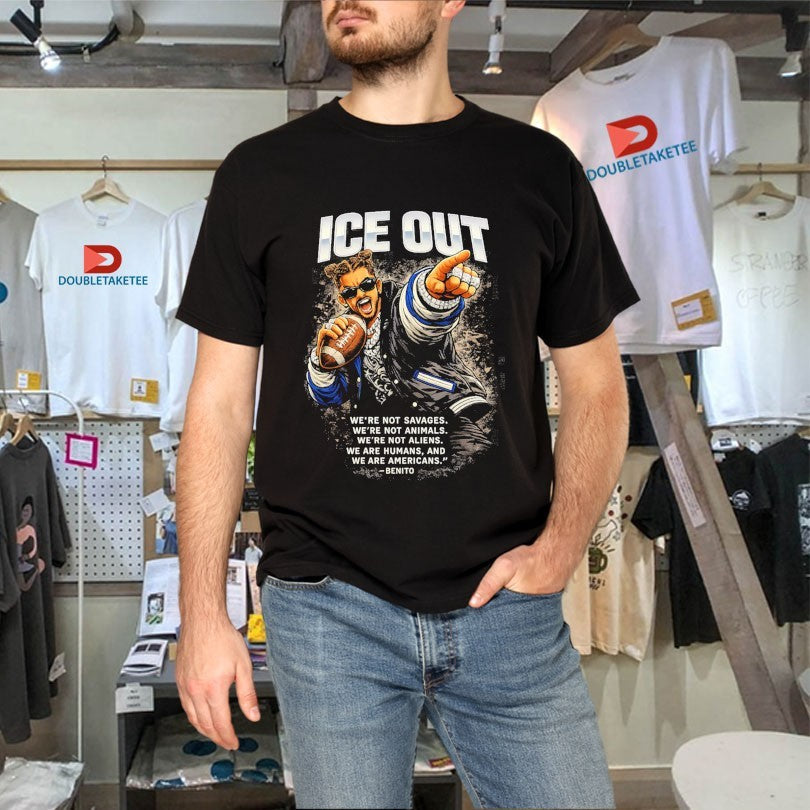 Official Bad Bunny Ice Out We’re Not Savages We’re Not Animals We’re Not Aliens We Are Humans And We Are Americans Benito Shirts