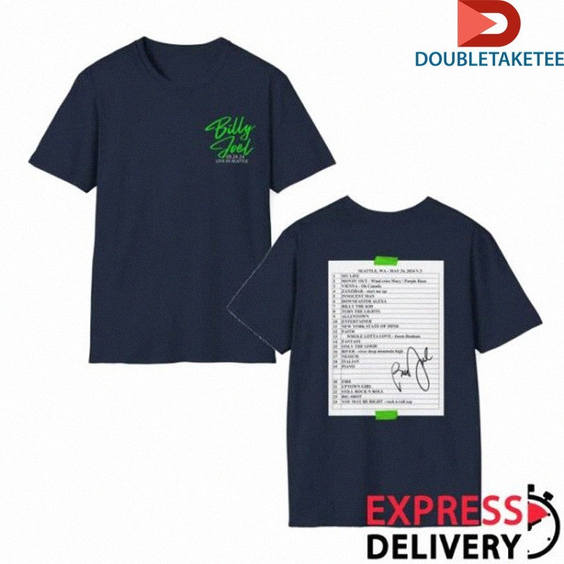 Official Billy Joel Special Edition Of Seattle Wa 5-24-24 Set List Shirts Unisex , , , Long Sleeve Tee