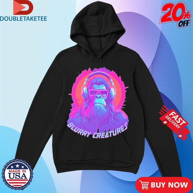 Official Blurry Creatures Bigfoot Headphones Shirts Unisex , , , Long Sleeve Tee