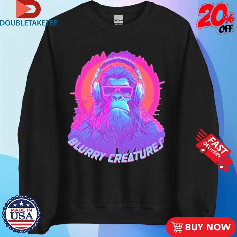 Official Blurry Creatures Bigfoot Headphones Shirts Unisex , , , Long Sleeve Tee