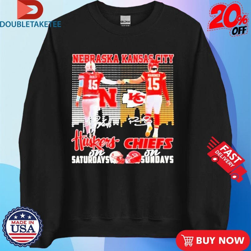 Official Dylan Raiola And Patrick Mahomes Nebraska Huskers On Saturdays Kansas City Chiefs On Sundays Signatures Shirts