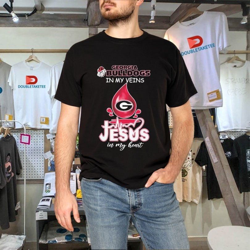 Official Georgia Bulldogs In My Veins Jesus In My Heart Shirts Unisex , , , Long Sleeve Tee