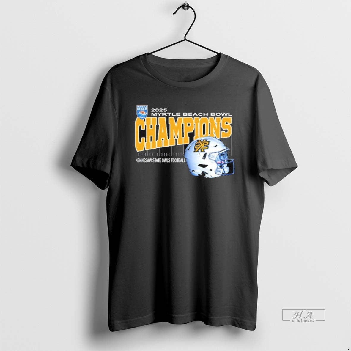 Official Kennesaw State Owls Football 2025 Myrtle Beach Bowl Champions Helmet T-Shirts