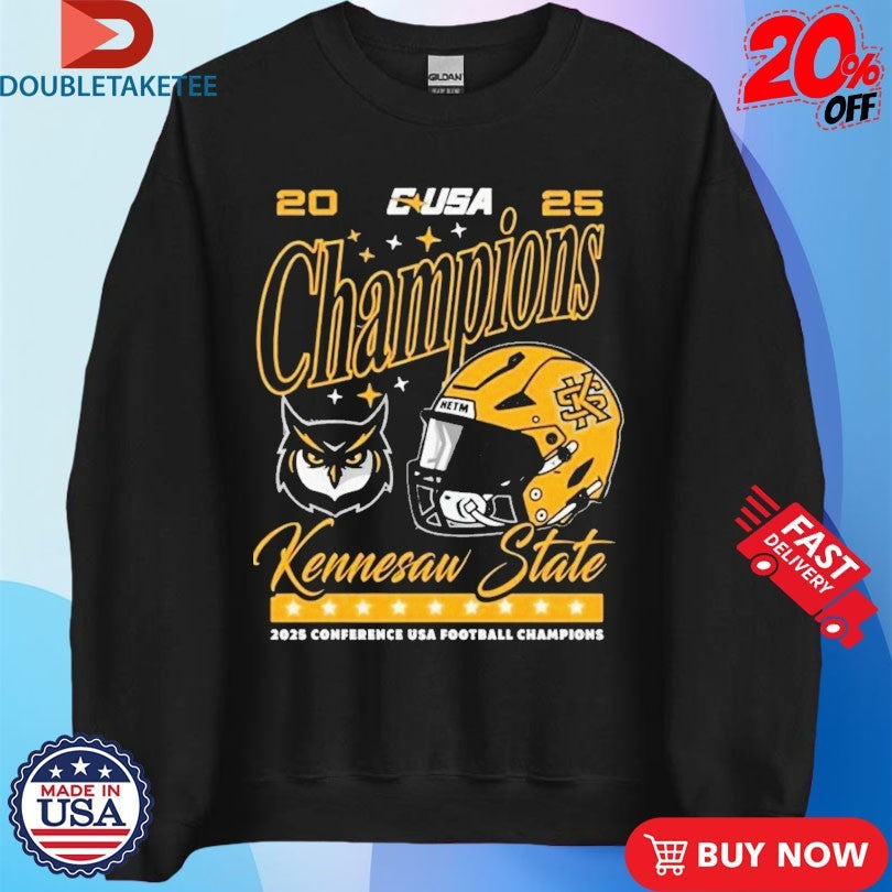 Official Kennesaw State Owls Football Are 2025 Conference USA Football Champions Helmet Shirts
