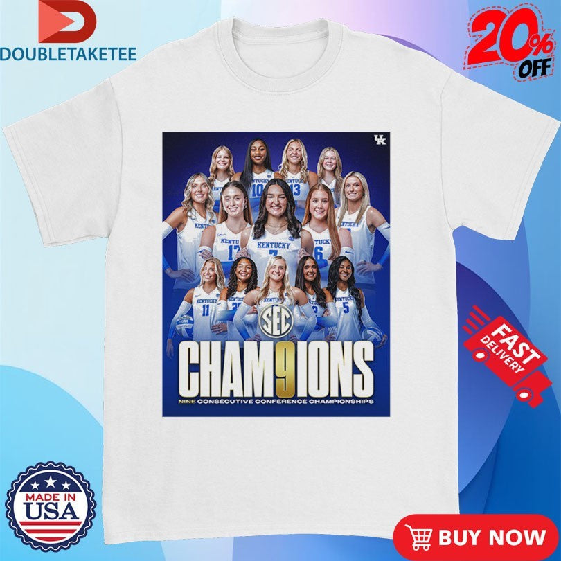 Official Kentucky Wildcats Volleyball Are 2025 SEC Volleyball Champions Nine Consecutive Conference Championships Shirts