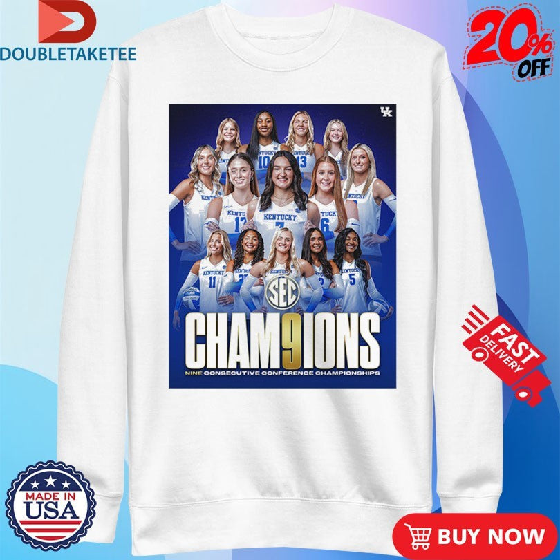 Official Kentucky Wildcats Volleyball Are 2025 SEC Volleyball Champions Nine Consecutive Conference Championships Shirts